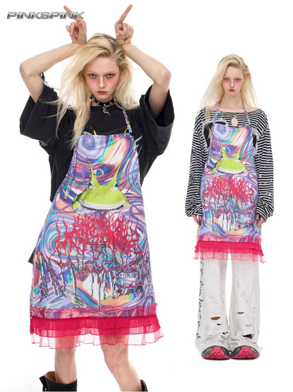 Lace rivet punk lace-up apron【s0000012970】