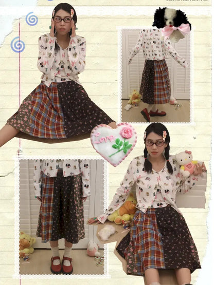 Plaid Floral Patchwork Pleated Skirt 【s0000013972】