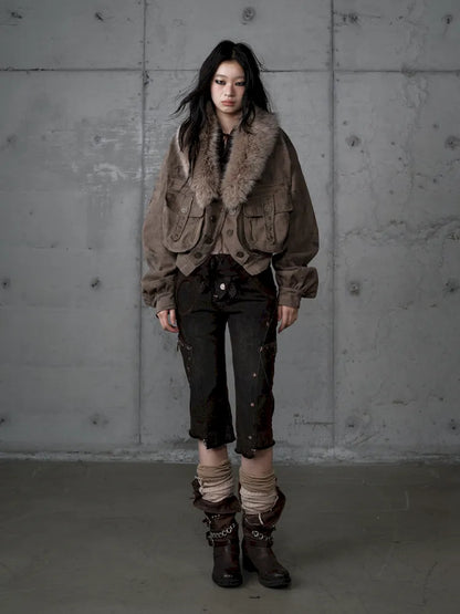 Plaid functional distressed dirty jacket【s0000014114】