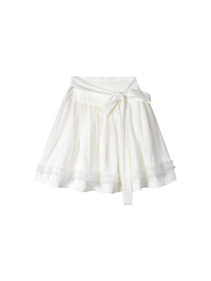 White Bow Strap Lace A-line Skirt【s0000015857】