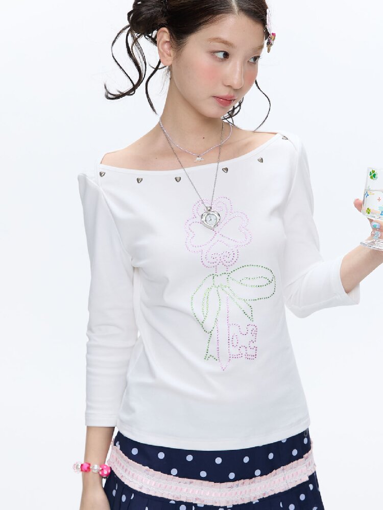 White Clover Hot Bead T-Shirt Top【s0000016408】
