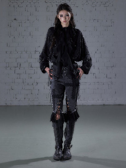 Raw Edge Lace Skinny Denim Pants【s0000016202】