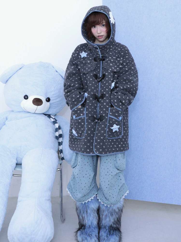 Old-fashioned Gray Horn Buckle Hooded Jacket【s0000014699】