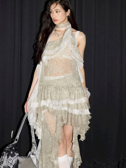 Embroidery Two Piece Neck Vest Dress【s0000013213】