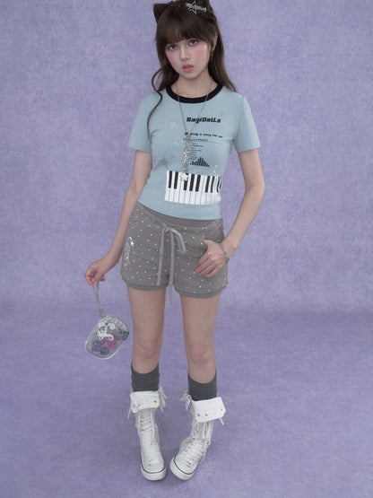 Piano Keys Music Print T-shirt【s0000017273】
