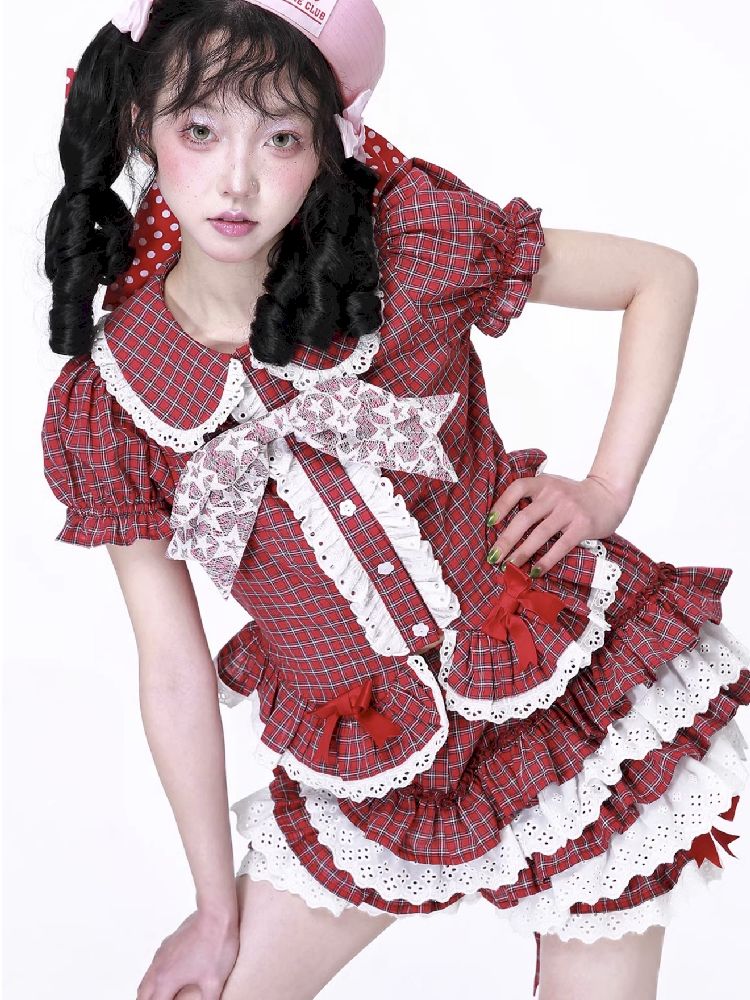 Plaid Short Sleeve Blouse【s0000012189】