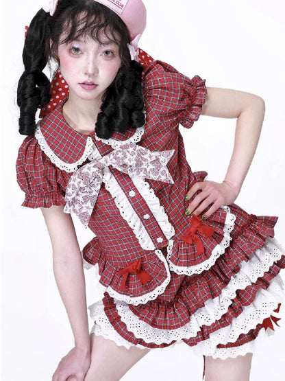 Plaid Short Sleeve Blouse【s0000012189】