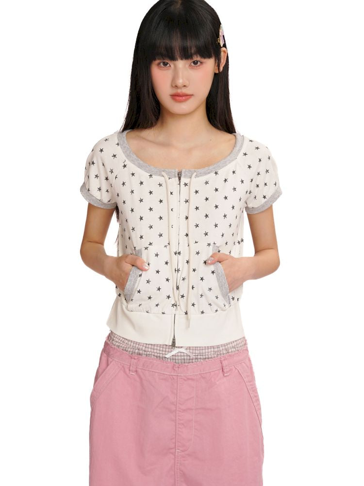 Double zipper one shoulder short sleeve t-shirt【s0000013430】