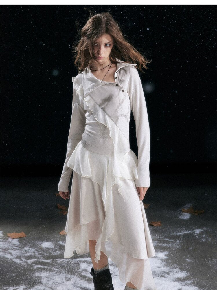 Smudged Print Ruffled Panel Dress【s0000015551】