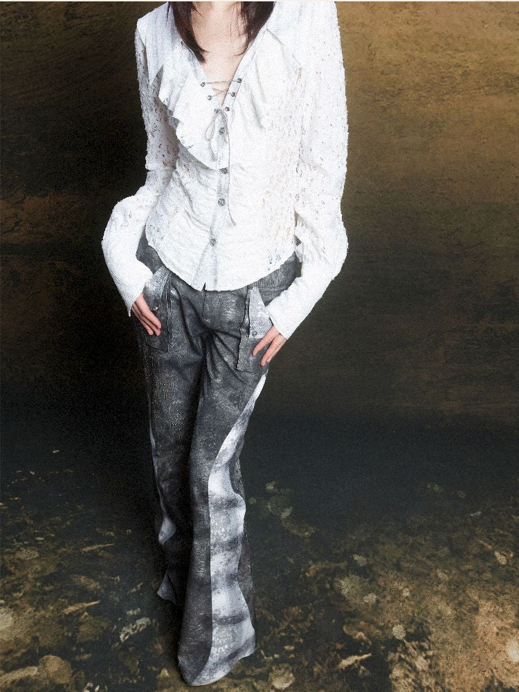 Ruffle Double Layer Collar Slim Shirt【s0000011814】