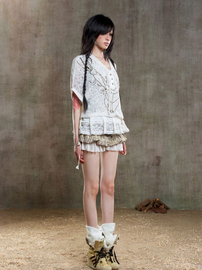 Loose Lace Blouse Dress【s0000012647】