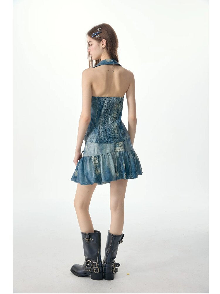 Vintage Denim Bud Pouch Short Skirt【s0000017302】