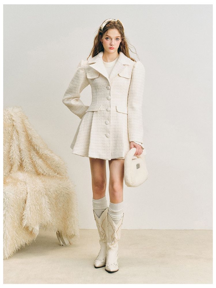 Pleated Waisted Tweed Jacket【s0000005281】