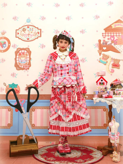 Red Pink Check Lace Skirt Blazer【s0000015574】