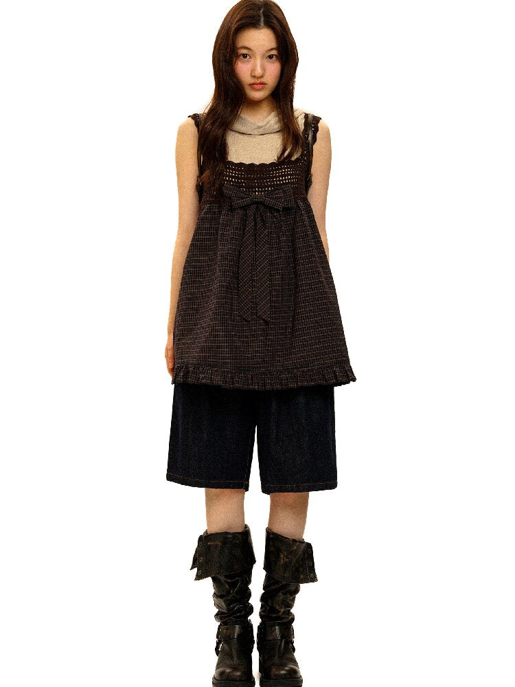 Wristhook Plaid Bow Slip Dress【s0000017937】