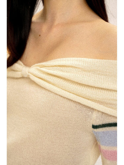 Contrast Striped Bow Knit Sweater【s0000016109】