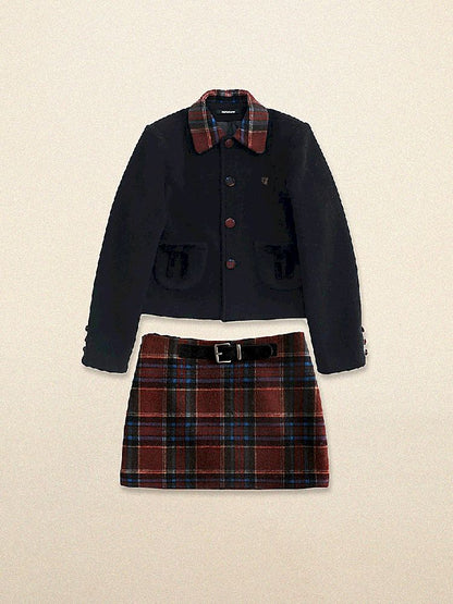 Plaid Worsted Wool Velvet Bow Tie Lapel Suit【s0000005983】