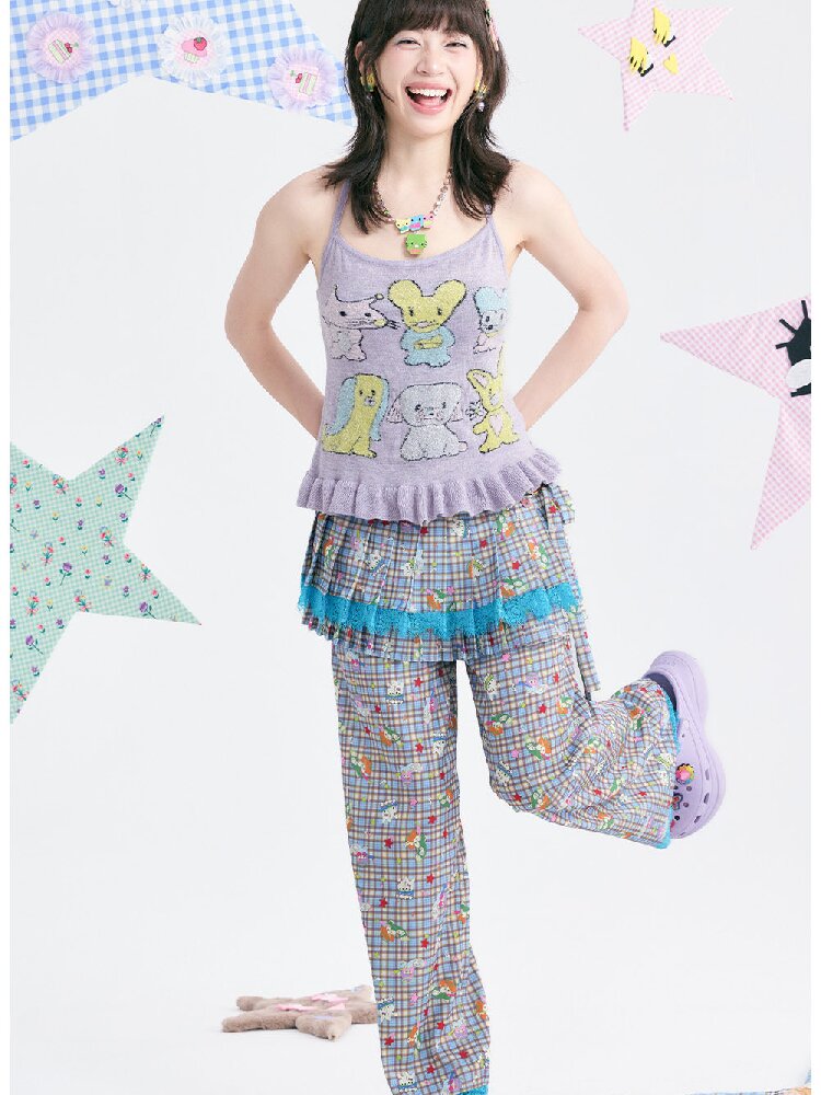 Plaid Low-Rise Lace Apron Pants【s0000018367】