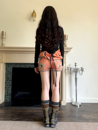 Bow orange stretch elastic shorts【s0000013519】