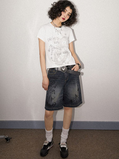 DENIM STRAIGHT CASUAL FIVE-CUARTER PANTS [S0000008836]