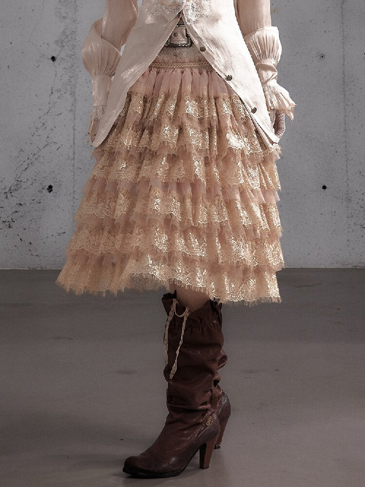 Lace Patchwork Tulle Cake Skirt【s0000019163】