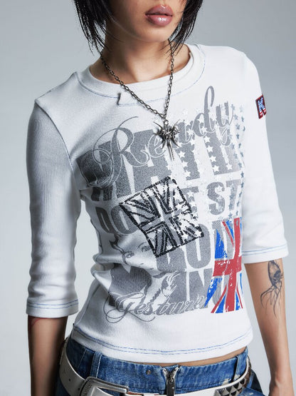 Asymmetrical Topstitch Mid Sleeve T【s0000016998】