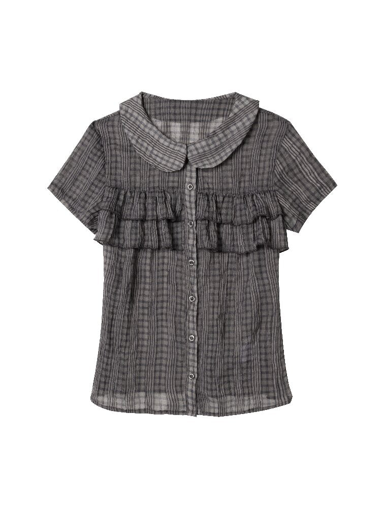 Purple Gray Doll Collar Bow Shirt【s0000015874】