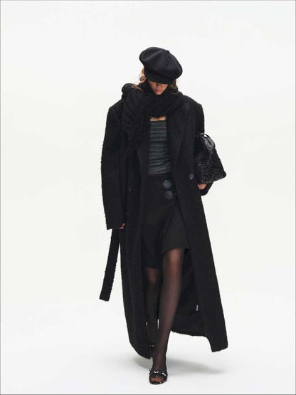 Black Woolen Loose Double-Breasted Coat【s0000014875】