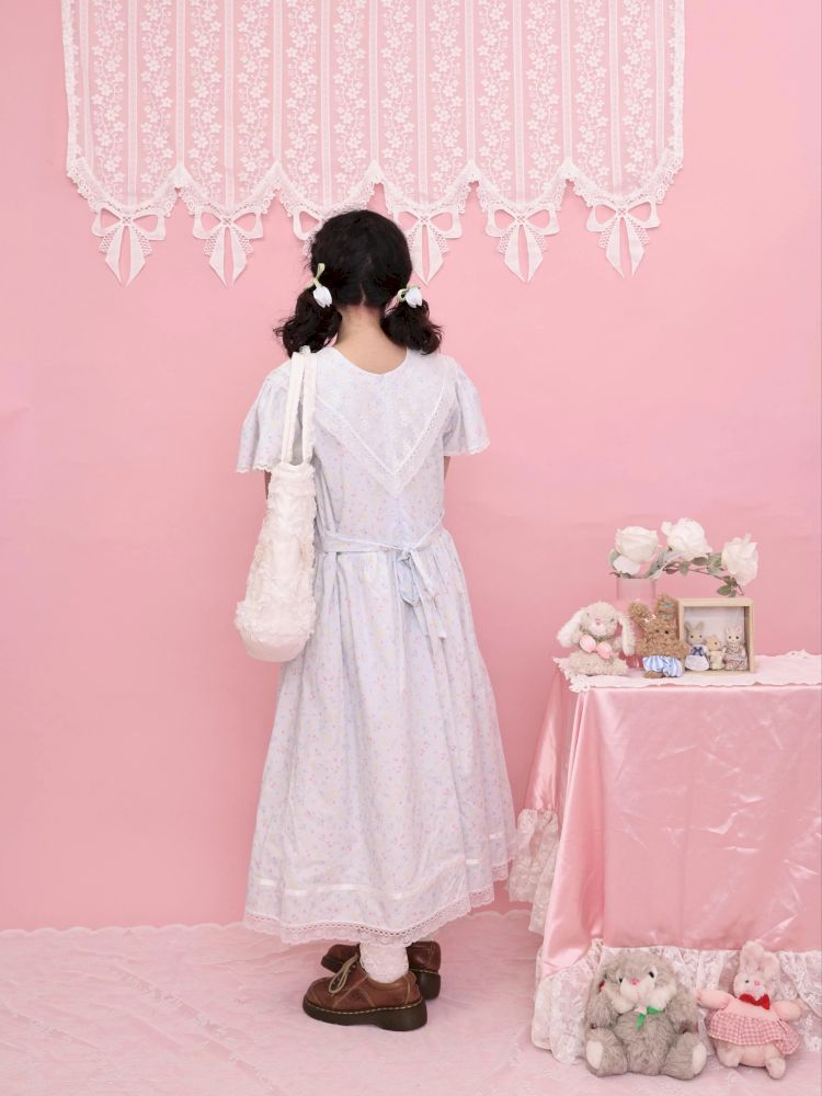Lace Navy Neck Blue Dress【s0000013495】