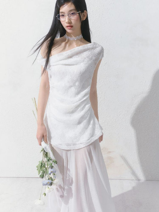 French lace pressed pleated dress【s0000012147】