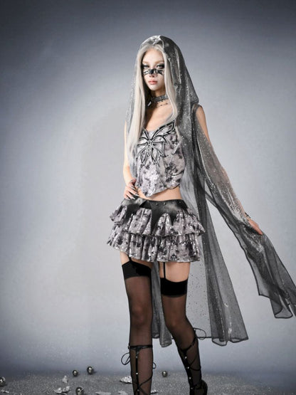 Crash nails sequins low waist cake skirt【s0000013501】