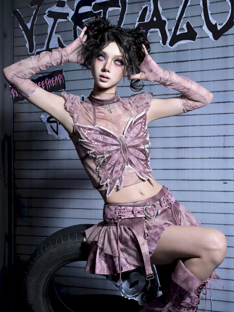 Butterfly Bandeau Mesh Base Jacket Two-Piece Set【s0000014030】