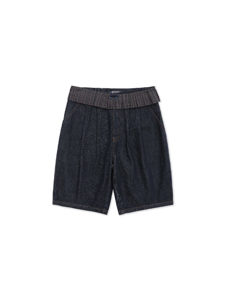 Pleated Plaid Straight Leg Jeans【s0000017912】