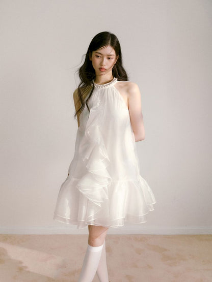 Bow Pearl Neckline Pom Pom Dress【s0000013243】