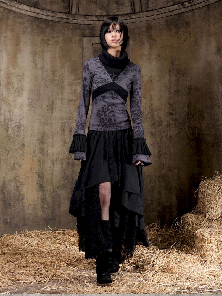 Contrast Slim Knit Long Sleeve Tee【s0000015083】