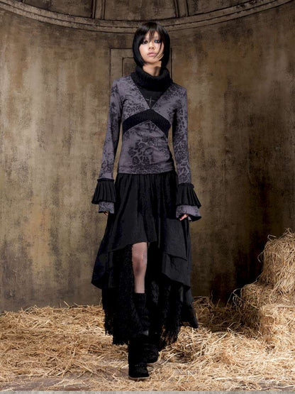 Contrast Slim Knit Long Sleeve Tee【s0000015083】