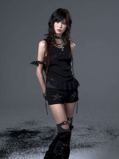 Lace Hooded Sleeveless Tank Top【s0000012339】