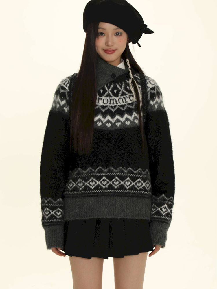 Fair Isle Striped Knit Top【s0000006024】