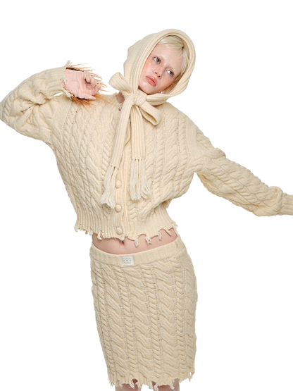 Twisted Flower Knit Cardigan Halter Skirt Set【s0000011570】