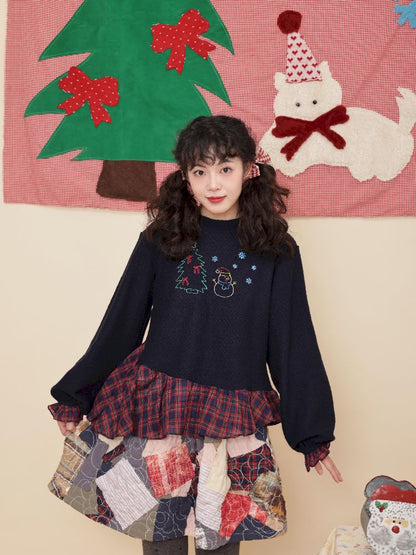 Embroidery Childish Navy Knit Sweater【s0000011198】
