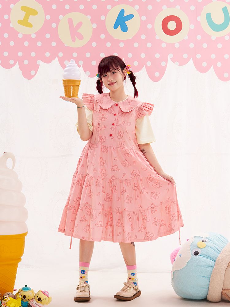 Animal Angel Fly Sleeve Pink Dress【s0000013188】