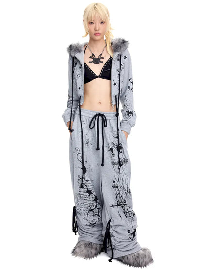 Angel Girl Doodle Print Short Hoodie【s0000014090】