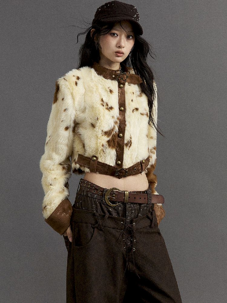 Patchwork Collar Short Fur Coat [S0000010330]