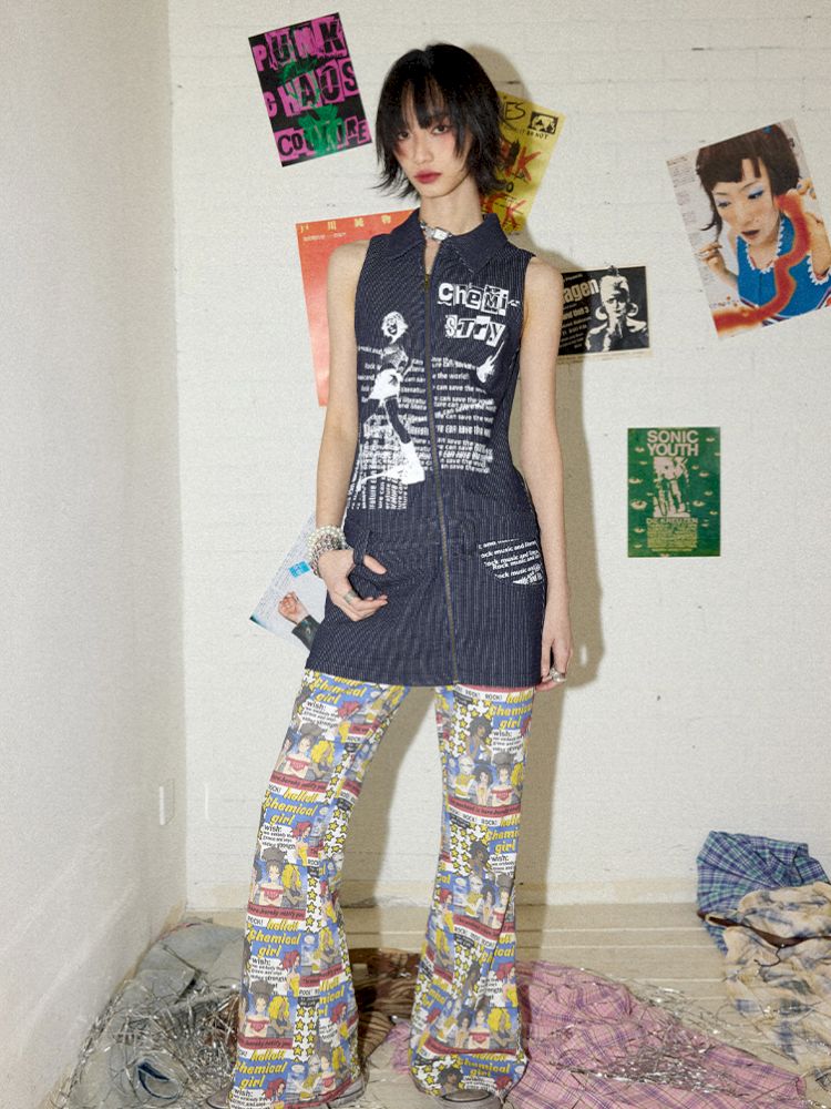 Full print manga micro flare pants【s0000012417】