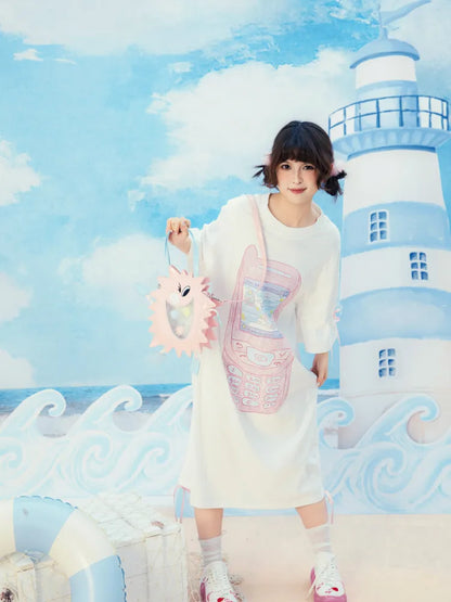 Original Pattern Drawstring Convertible T-Shirt Dress【s0000013932】