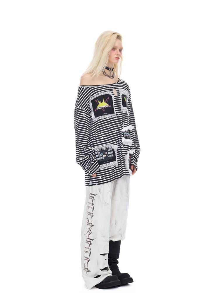 Irregular Hole Rock Punk Loose Pants【s0000012986】