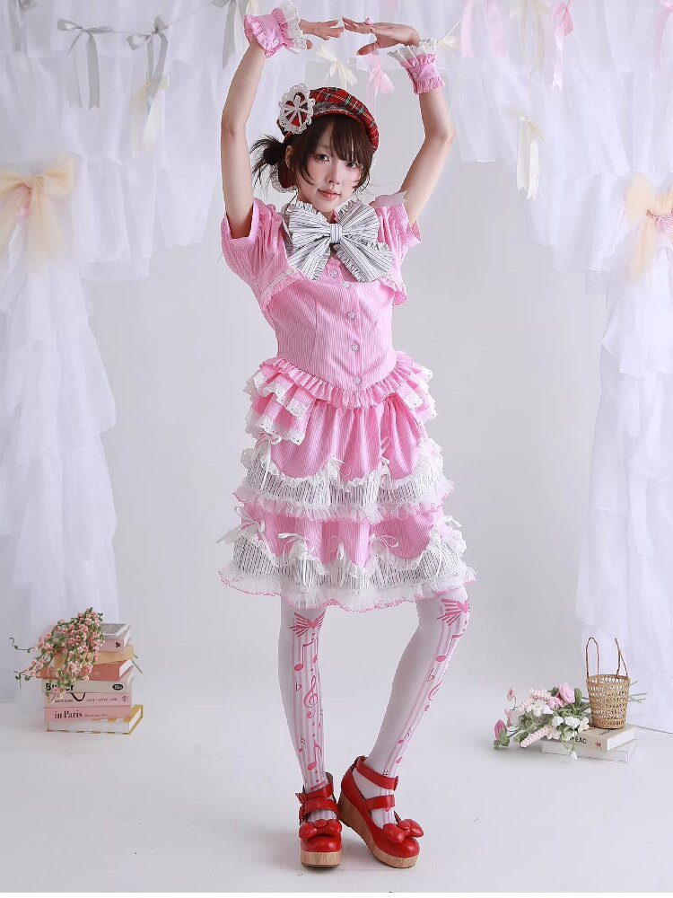 Pink Striped Lolita Puffy Skirt【s0000016560】