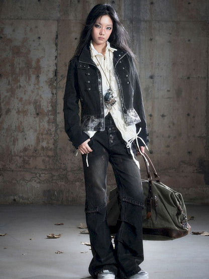 Standing collar zipper positive shoulder jacket【s0000013891】