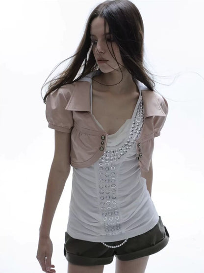 V-Neck Buckle Satin Shirt Jacket【s0000016570】