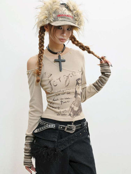 Slim Hot Girl Off-Shoulder Patchwork Shirt【s0000014830】